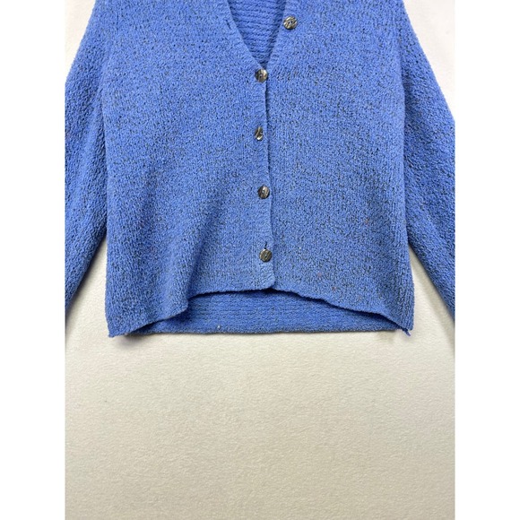 Sigrid Olsen Blue Textured Knit Hooded Cardigan Button Front Women's Size M - Picture 3 of 8